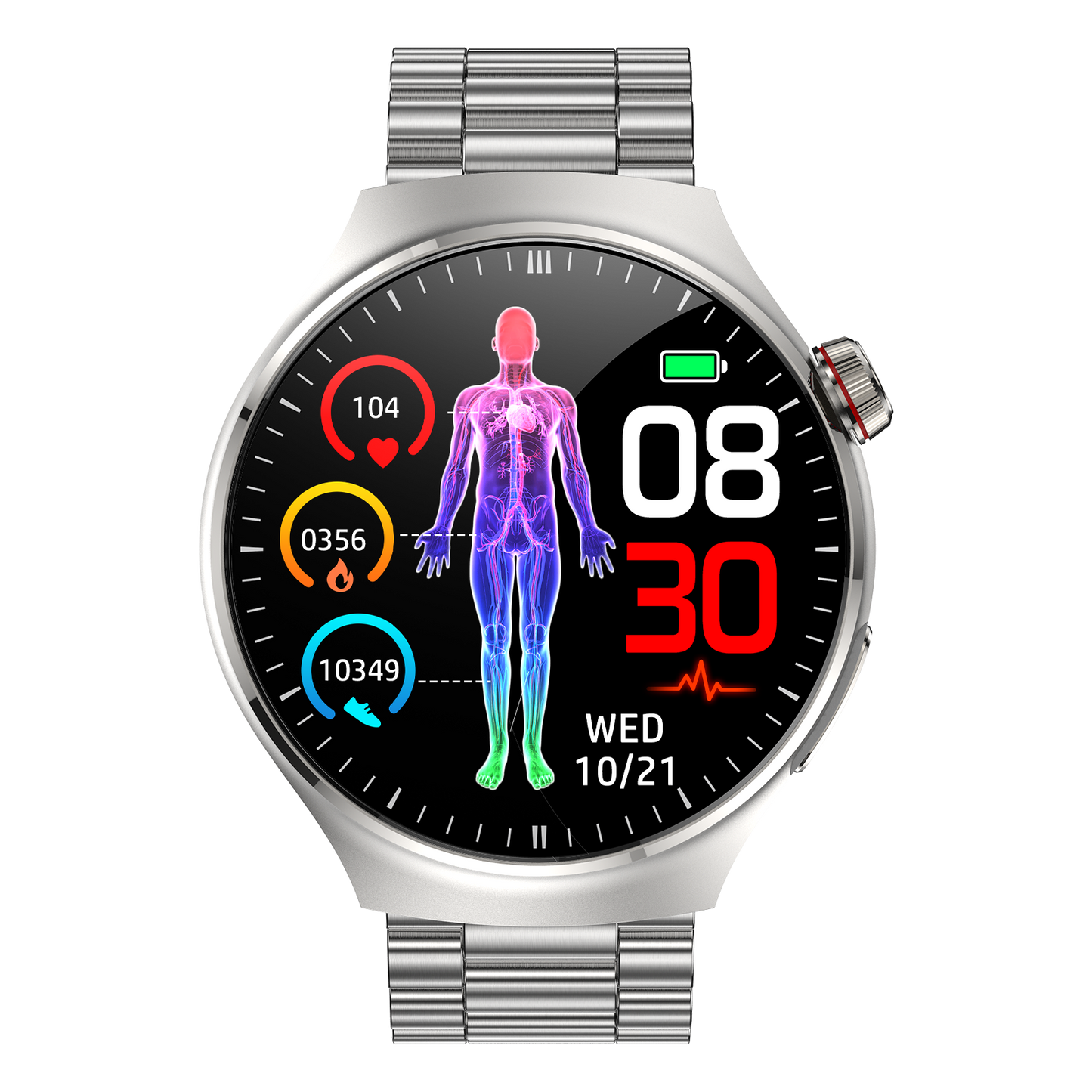 Stainless smartwatch OSRAM sensor SOS ,AMOLED,Uric acid, blood lipids, blood sugar,ECG measurement, HRV
